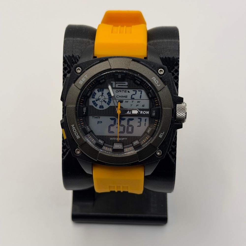 Armitron Pro Sport Mens Watch Yellow Black Digital Analog Chronograph 20/5372